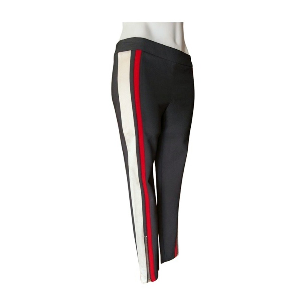 NWT Alexander McQueen Womens Black Red White Stripe Zip Ankle Pants Trousers 40